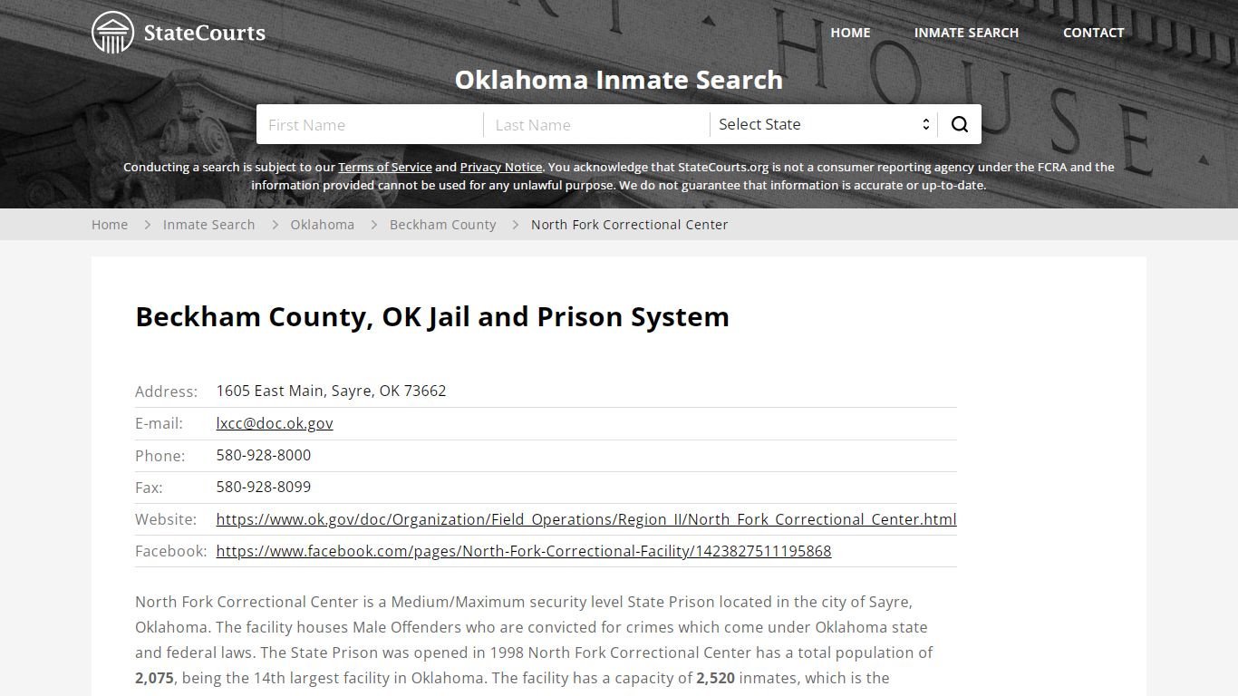 North Fork Correctional Center Inmate Records Search ...