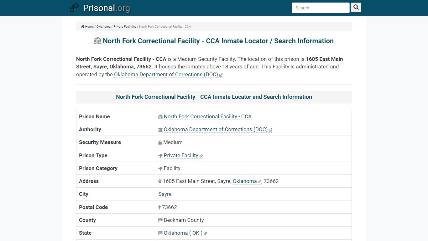 North Fork Correctional Facility - CCA-Inmate Locator ...