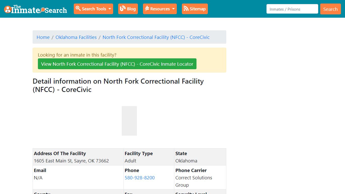 Information on North Fork Correctional Facility (NFCC ...