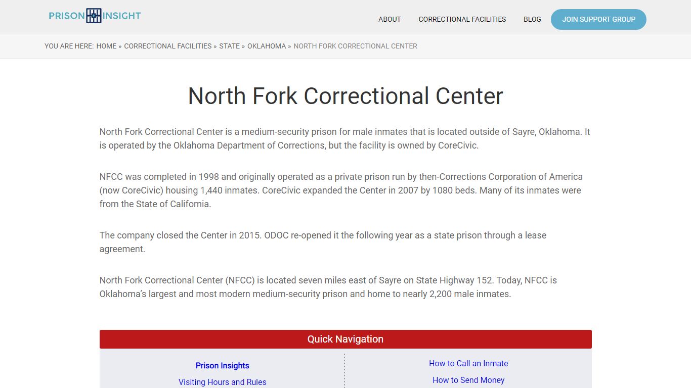 North Fork Correctional Center - Prison Insight